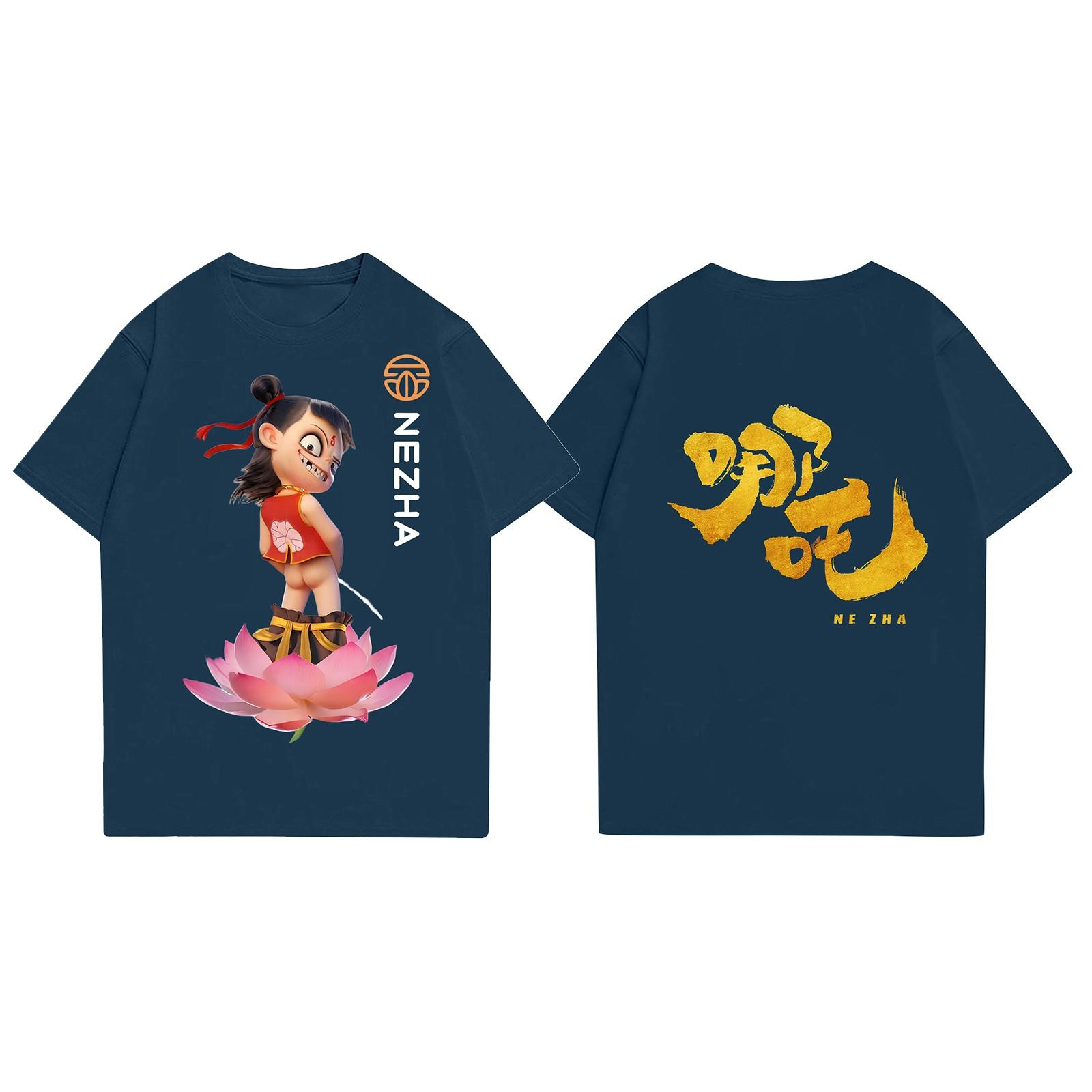 

Женская повседневная футболка с круглым вырезом и короткими рукавами с принтом L тёмно-синий