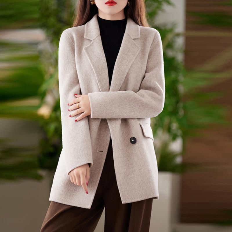Cashmere Women Coat TIDENOVEL Autumn Wool Long Coat Handmade Pea Coat Winter Warm Wool Jacket Overcoat