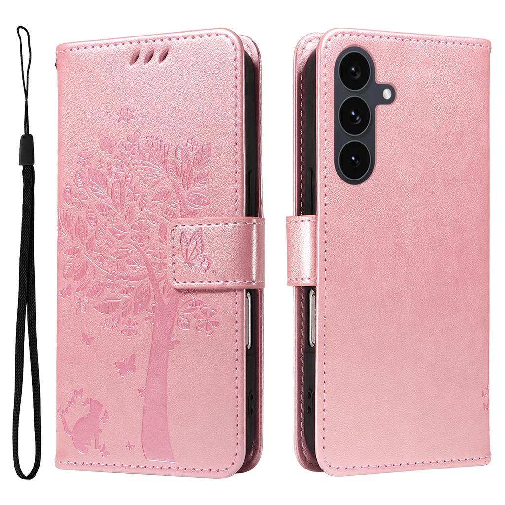 For Samsung Galaxy S25 FE Phone Case with Stand Cat Tree Pattern Leather Wallet Mobile Cover