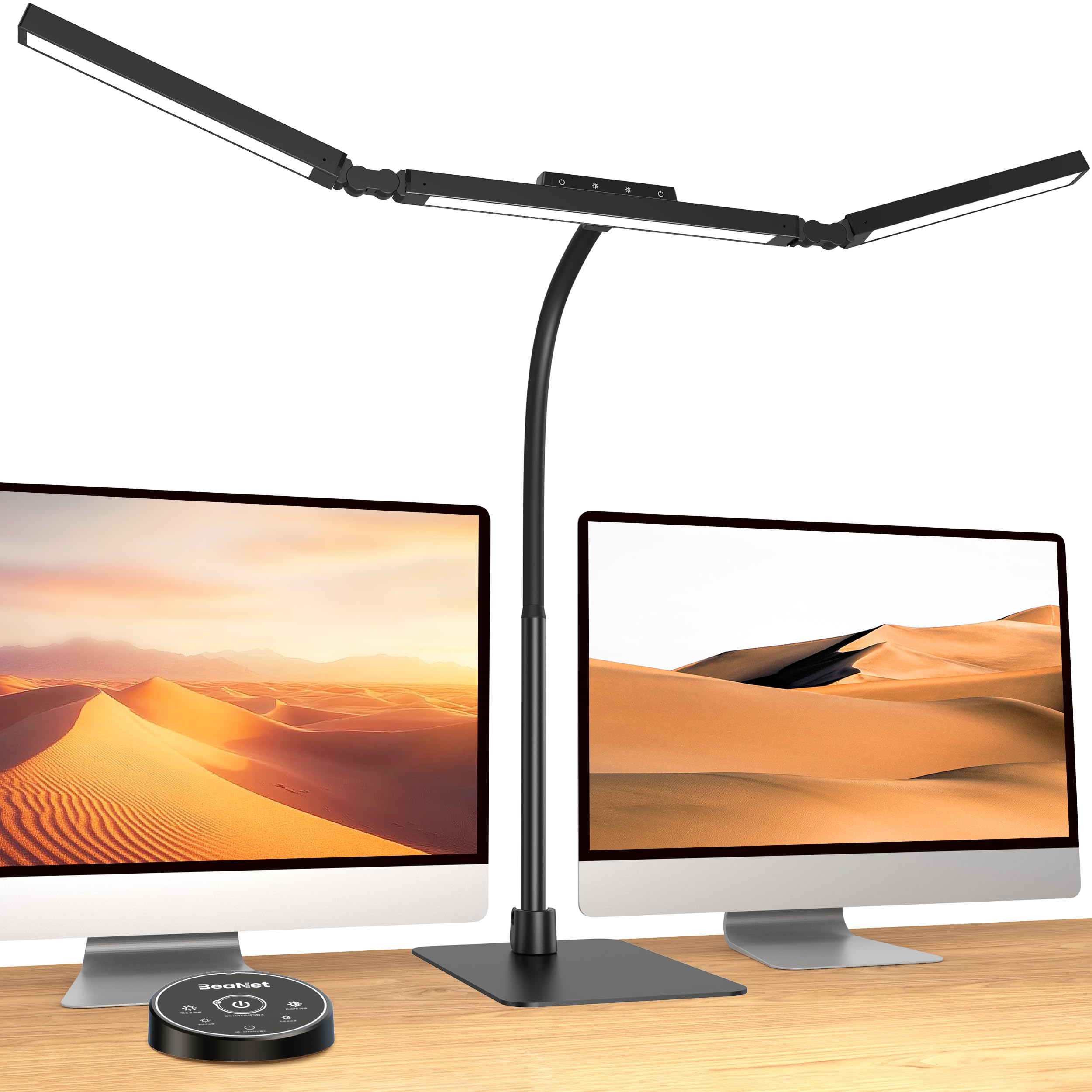 

BeaNet LED Desk Lamp [980mm Wide, Large Base, 3 Max+ Light Sources, Wireless Remote Control, 24W, Independent Control, 2000Lx] with 4-Level Dimming