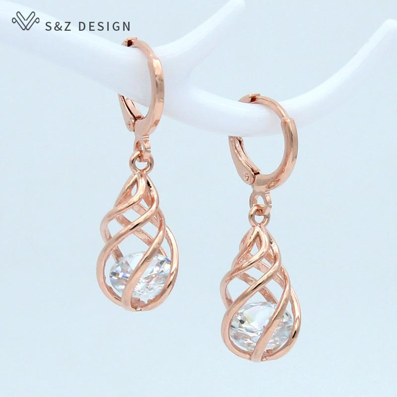 Fashion Spiral Hollow Cubic Zirconia Water Drop Dangle Earrings For Women Gift Jewelry Party Eardrop
