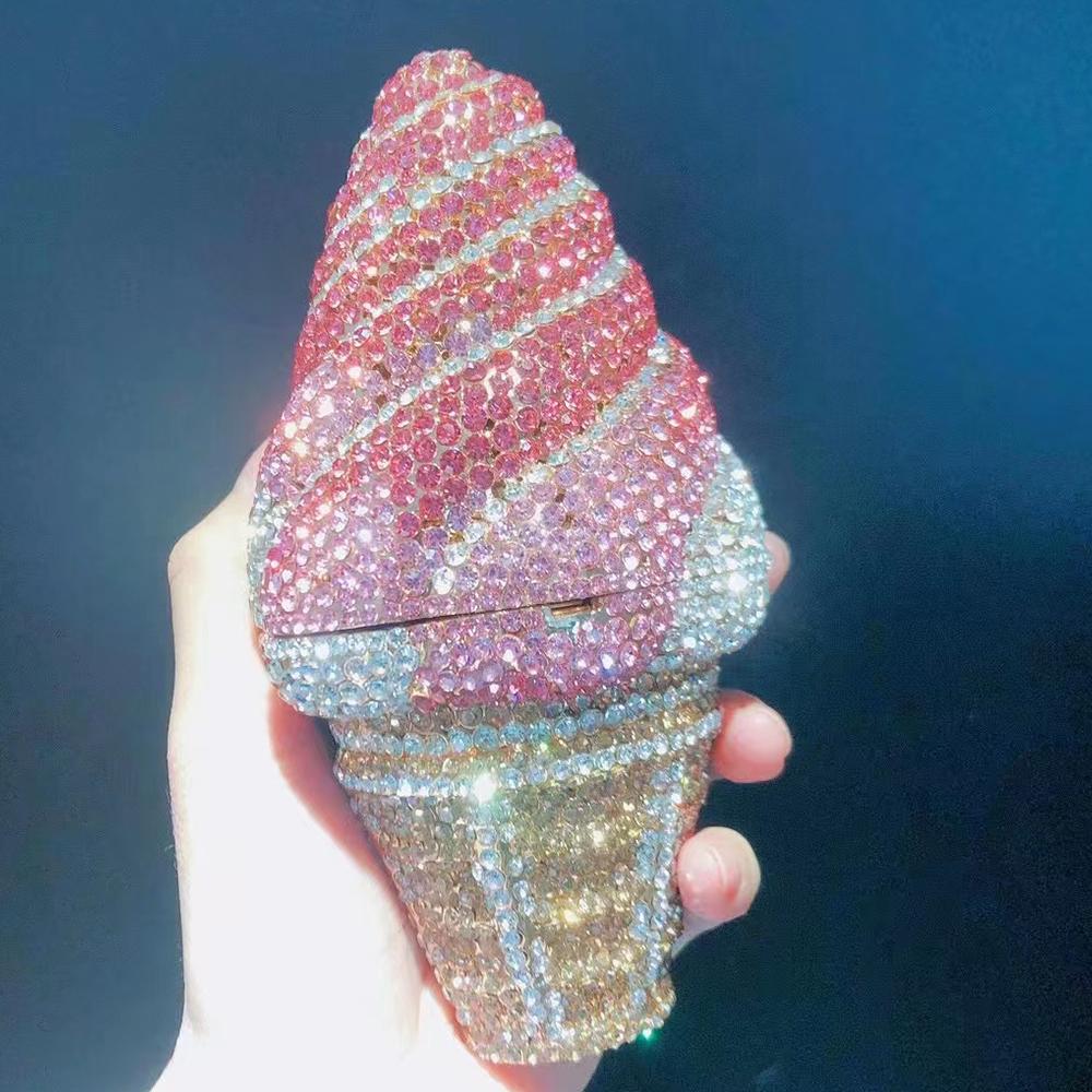 Purple/Red/White Rhinestone Evening Bag Ice Cream Shape Women Crytal Wedding Purses Diamond Party Cocktail Clutches Minaudiere