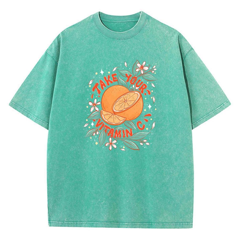 Take Your Vitamin C Tangerine Men T-Shirts Cartoon Personality Tee Shirt Popular Pattern Tee Clothing Retro Fashion Clothing S