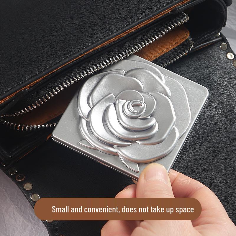 High-Grade Metallic Rose Foldable Double-Sided Handheld Makeup Mirror with Magnification