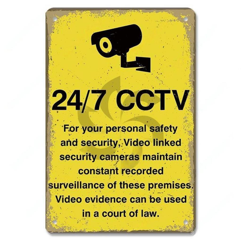 Warning CCTV Tin Signs Metal Plaque Notice 24 Hour Security Camera Vintage Poster Metal Plate Wall Decor for Mall Shop Bar Ho