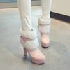 2026 Neue Herbst- und Winter-Dicke Absatz-Europäische und Amerikanische Rundspitze Rosa High-Heel Übergröße Damenstiefel