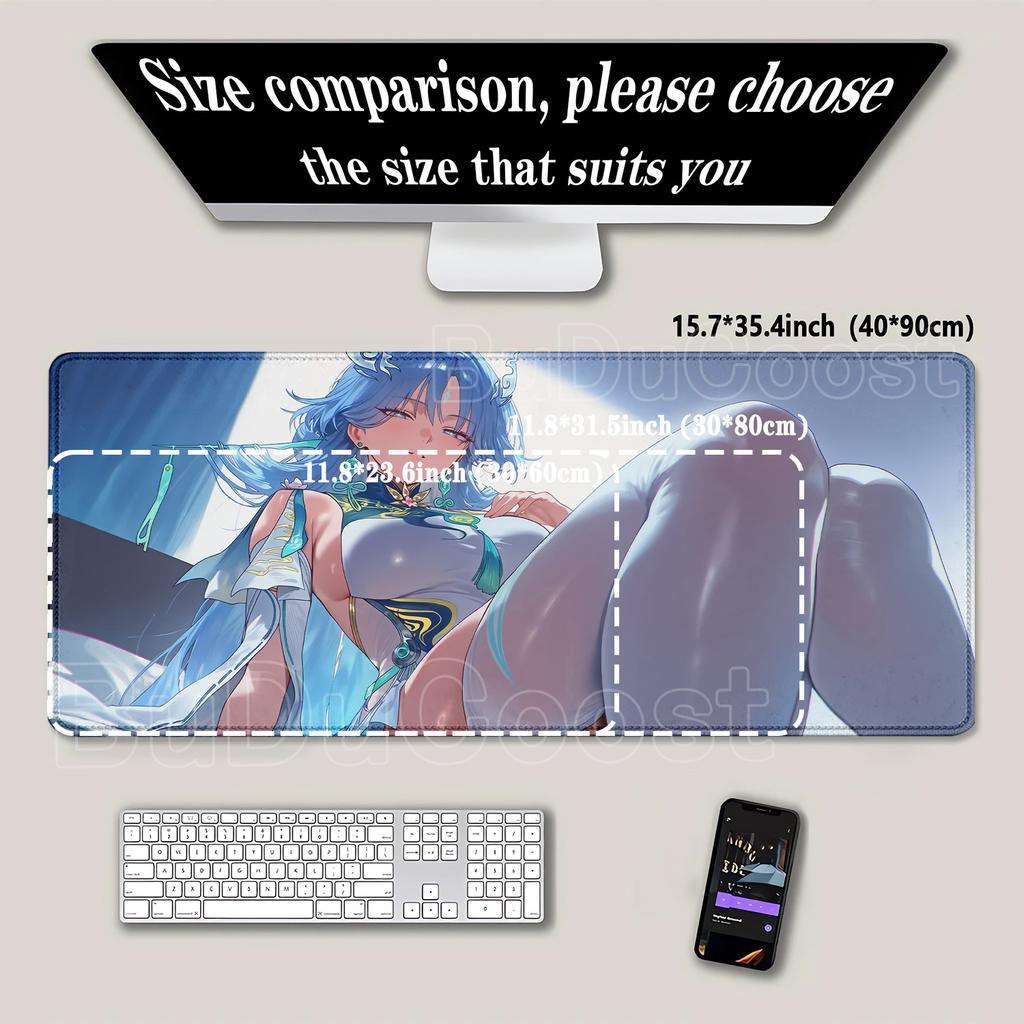 HD Printing Qingxiao Wuthering Waves WuWa Mousepad PC Gaming Keyboard Large Non-slip Base Rubber Desk Mat Anime Sexy Girl Carpet