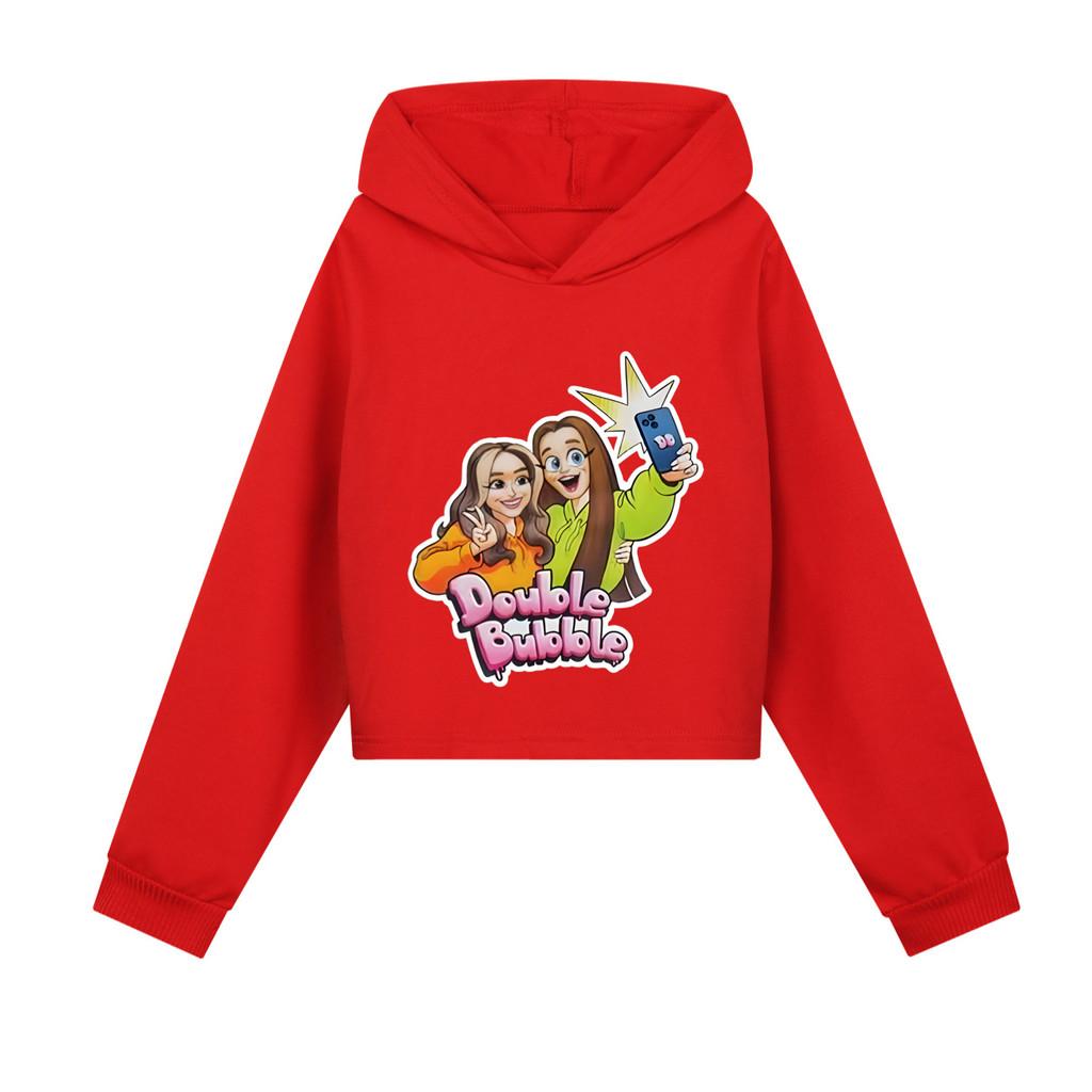 5636 Kids Girls Double Bubble Printed Short Styles Long Sleeves Hoodies