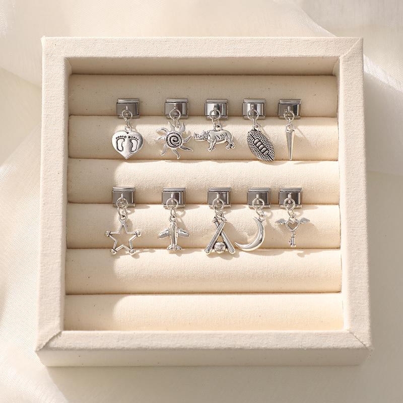 Fashion Magic Wand Heart Sun Baseball Rugby Pendant Italian Charm Link Fit 9mm Stainless Steel Bracelet DIY Making for Men Women