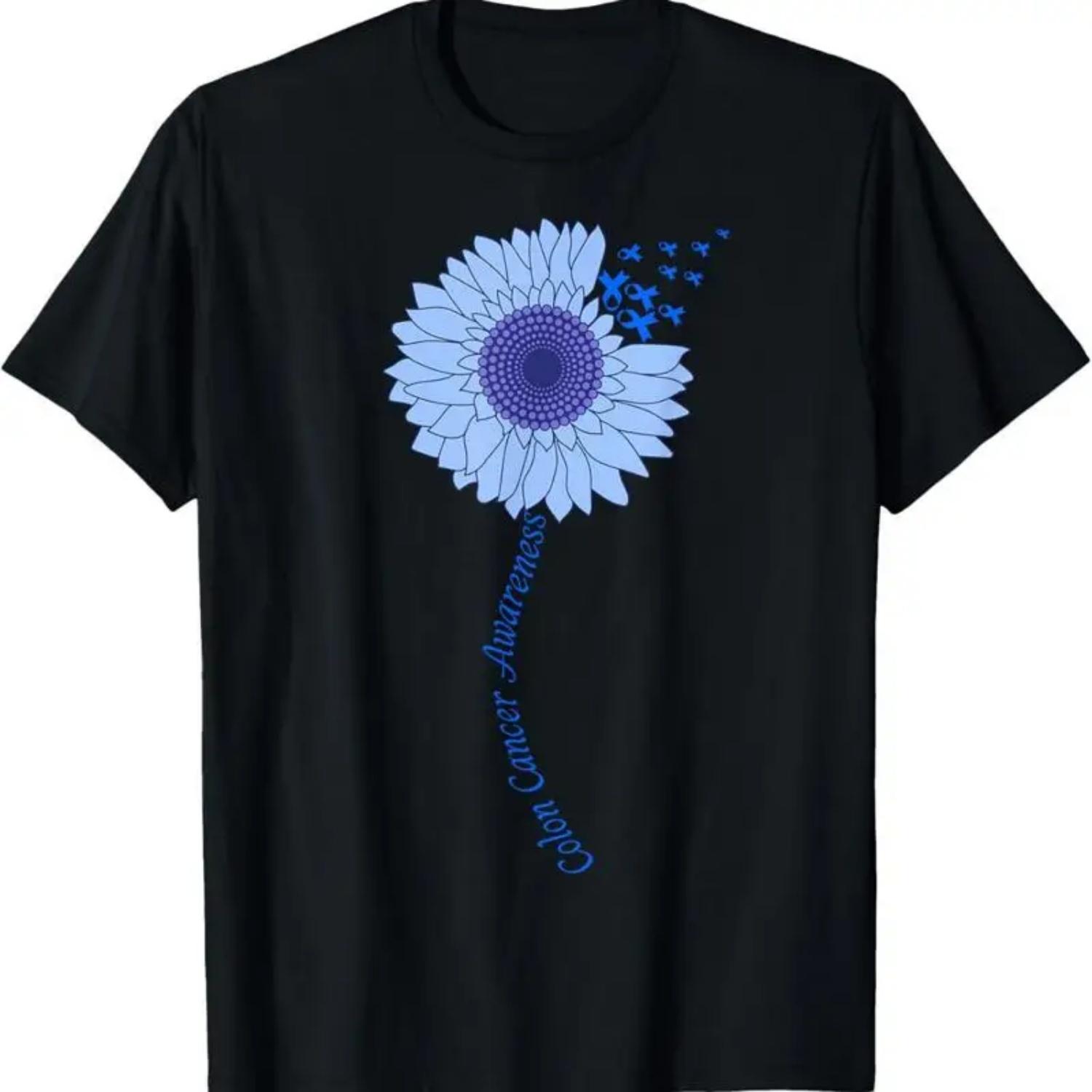 Colon Cancer Awareness Sunflower Periwinkle Ribbon T Shirt S