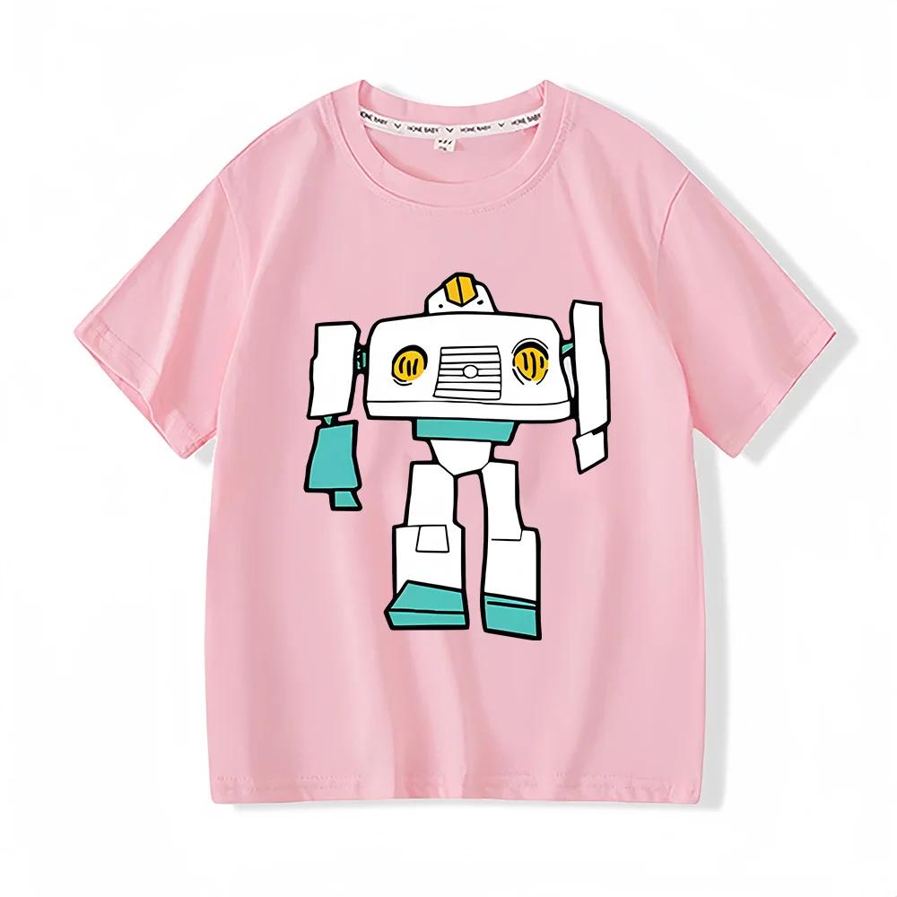 Robots Print Anime Cotton Kawaii Children T-shirt Short Sleeve Boys and Girls Tshirt Summer Tops Graphic Tee-shirt