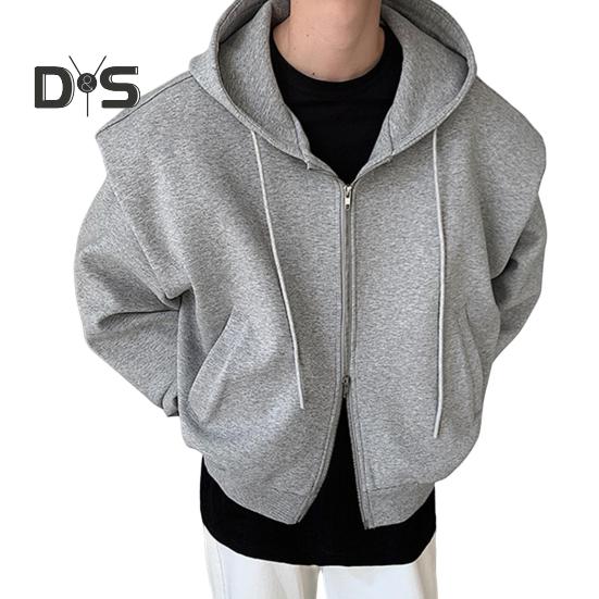 

Мужская толстовка с капюшоном, завязками на шнурке, длинными рукавами, застежкой-молнией, спортивное пальто с карманами, однотонная свободная посадка, повседневная верхняя одежда XXL светло-серый
