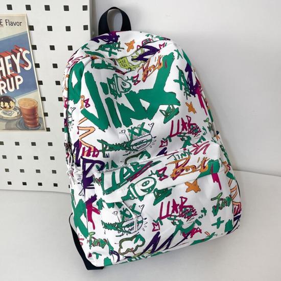 Korean Style Graffiti Backpack for Primary Students - Large Capacity, Durable, Casual.