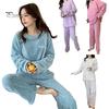 2 ks/sada Unisex zimní pyžamová souprava s kulatým výstřihem jednobarevná zahuštěná korálová fleece domácí oblečení svrchní kalhoty sada volné společenské oblečení dámské noční prádlo