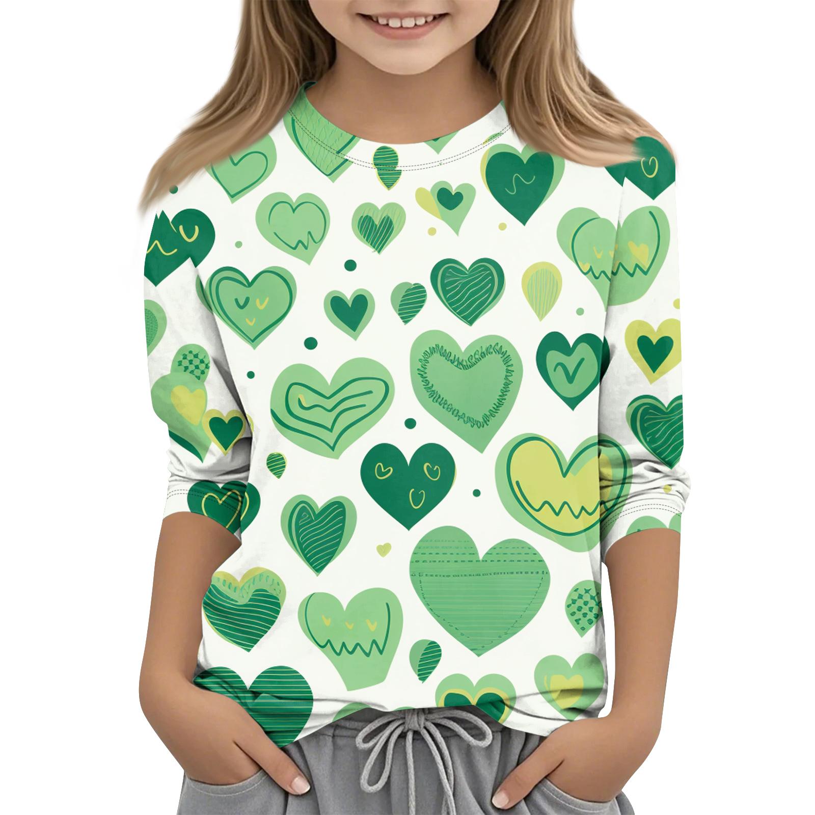 

улица. Топы с принтом ко Дню Святого Патрика для девочек-подростков 4-11 лет, футболки с круглым вырезом и рукавами 3/4, модные топы, футболки для наряда 160