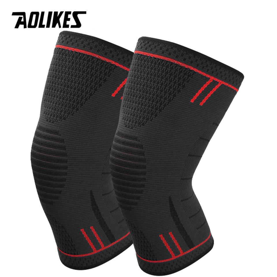 AOLIKES 1Pair Compression Knee Support Sleeve Elastic Breathable Knee Pads Brace Springs Gym Sports Protector Basketball Run