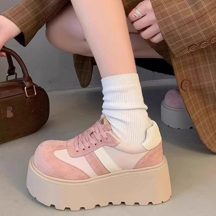 

Матовая кожа платформа женские осенние новые модные ретро повседневные кеды увеличивающие рост обувь-маффин 40 розовый