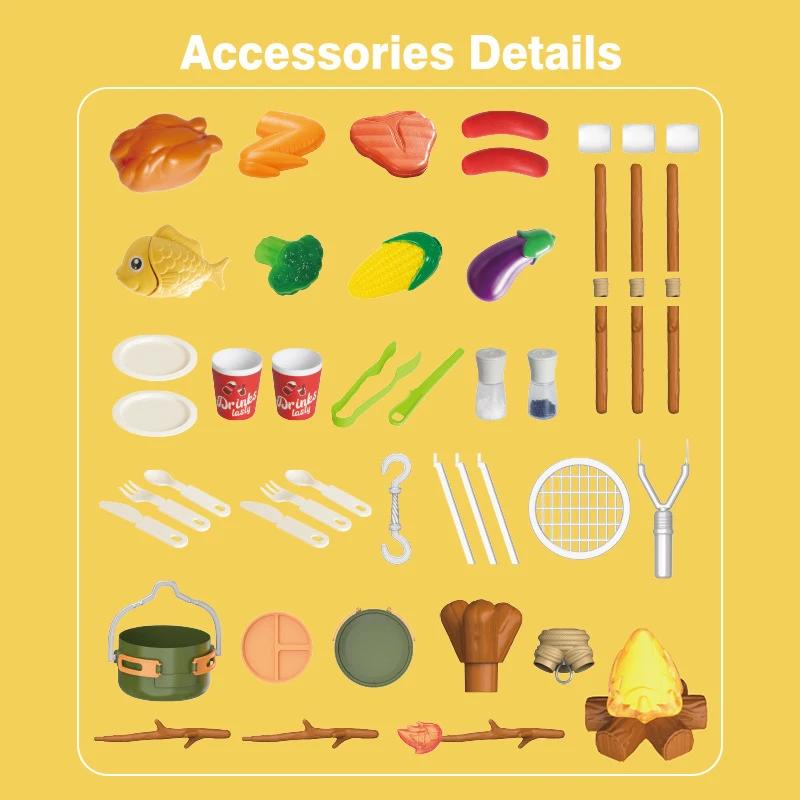 51-teiliges simuliertes Lagerfeuer Camping Spielzeug Rollenspielhaus Küche Essen Picknick Kinder Rollenspiel Set Kinder Frühpädagogisches Spielzeug