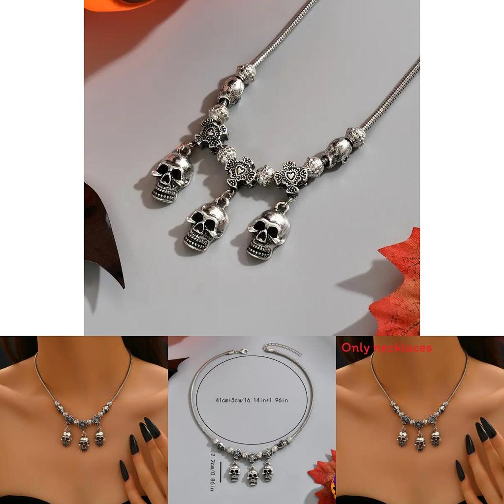 Alternative Skeleton Chain Necklace With Alloy Dangle And Tassel For Halloween Events