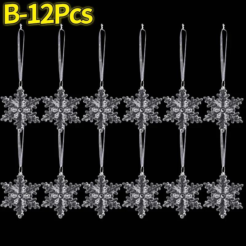 Clear Crystal Snowflake Icicle Pendants Acrylic Christmas Tree Ornaments Holiday New Year Home Party Hanging Decoration Supplies