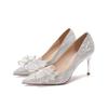 French high heels women's 2025 spring and autumn new rhinestone bow crystal wedding shoes temperament socialite stiletto single shoes women
