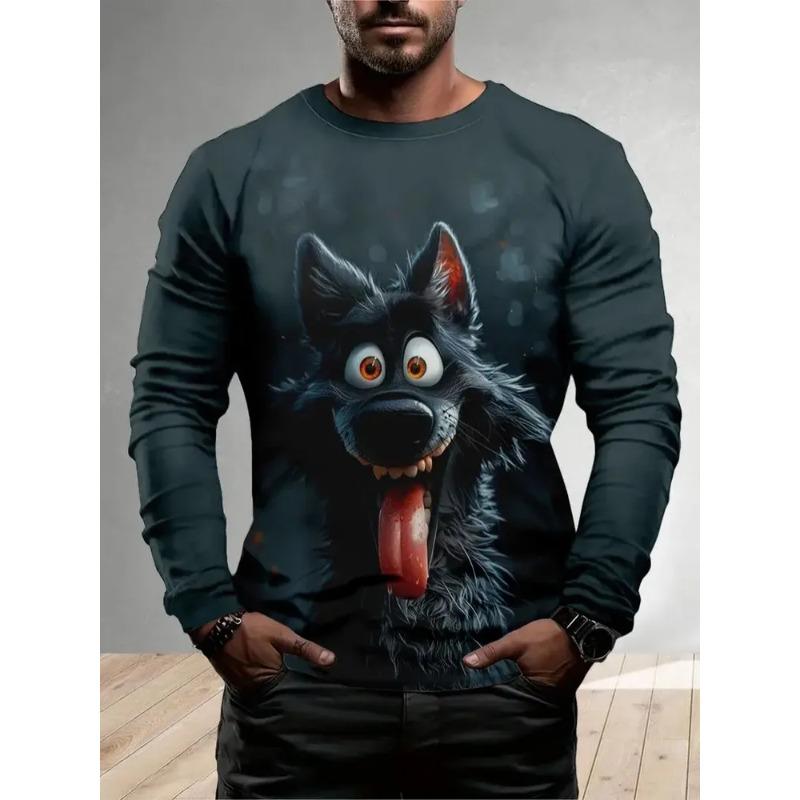 Herren 3D-Druck Crew-Neck Langarm-T-Shirt