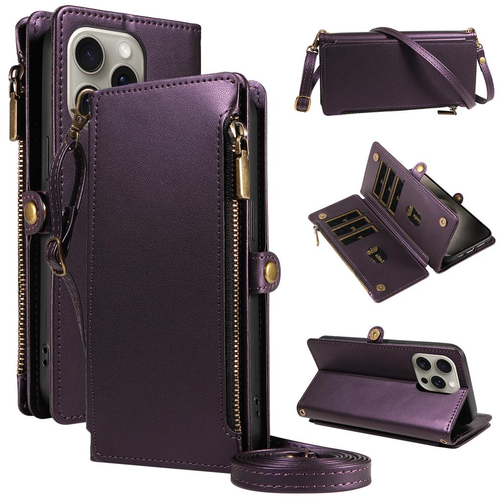 Applicable to iPhone 17 Pro Max protective case, zipper wallet, mobile phone case, leather case, anti-drop mobile phone case.