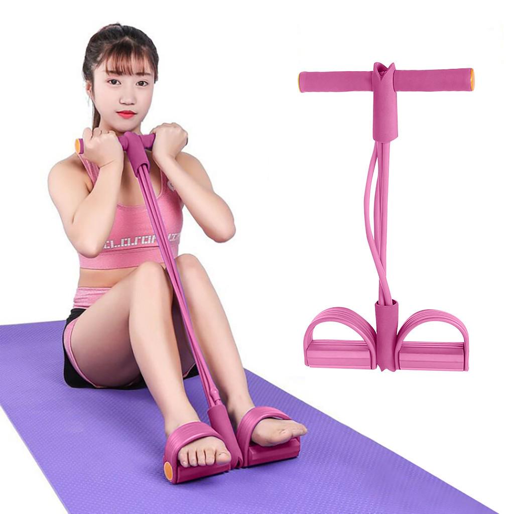 Yoga Foot Pedal Resistance Band Four-Strand Elastic Leg Exerciser with Foam Handle and Non-Slip Foot Pedals for Home Workout and Physical Therapy