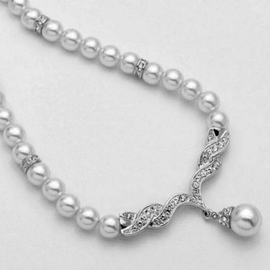 Braut Frauen Halskette Faux Perle Strass Charms Hochzeit Ohrringe Schmuck Set