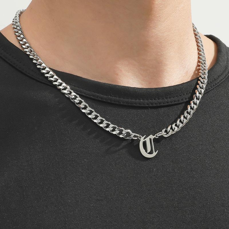Stainless Steel English Letter Pendant Cuban Necklace - Hip-Hop Trend