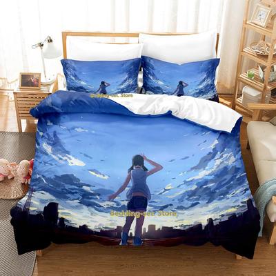 Weathering With You Pościel Pojedyncza Bliźniacza Pełna Queen King Rozmiar Zestaw Pościeli Sypialnia Dorosłego Dziecka Poszewki na Kołdrę Zestawy Anime Parure De Lit