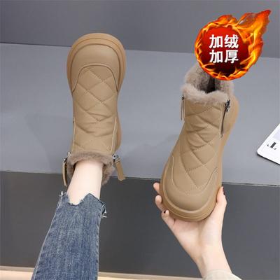 Fleece Snow Boots Winter New Side Zipper Waterproof Thickened Thermal Cotton Shoes Platform Casual Short Boots