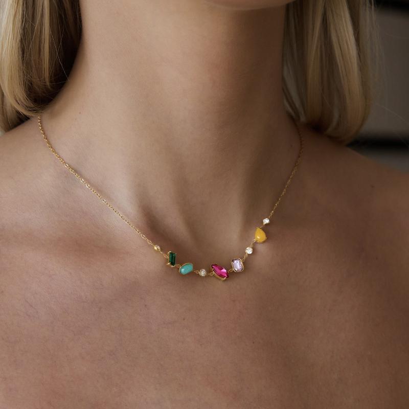 Natural Stone Zircon Crystal Pendant Necklace For Women  Gold Pvd Plated Stainless Steel Necklace Fashion Jewelry Gift