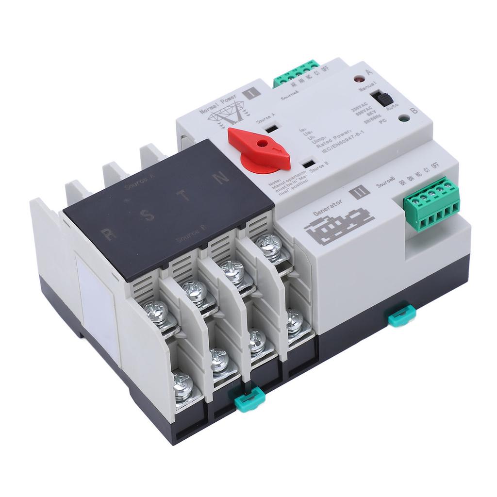 4P Dual Power Automatic Transfer Switch Uninterrupted Toggle Controller for Home Appliance AC230V Coil 63A
