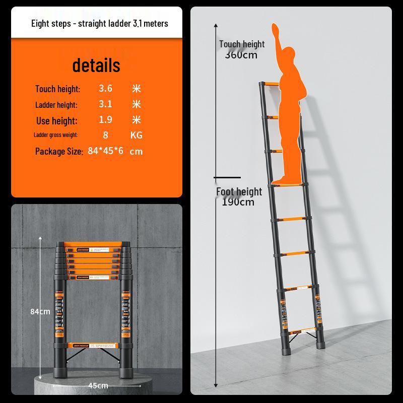 Multi-Function Thickened Carbon Steel Telescopic Ladder: Household A-Frame & Bamboo Joint Folding Engineering Ladder