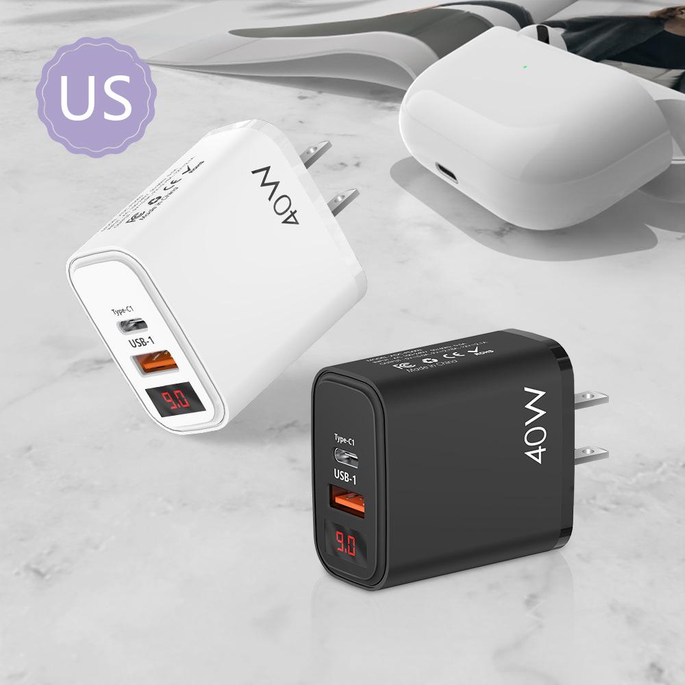 PD+USB Digital Display Charger 20W | QC 3.0 Fast Charging | EU/US/UK Plug