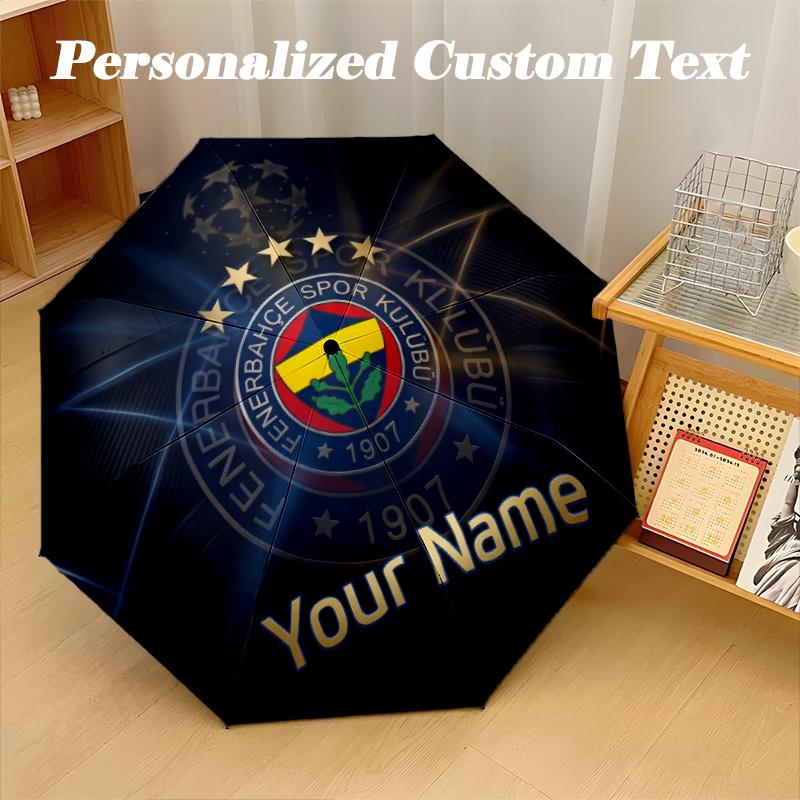 8 Rib Auto Folding Umbrella Fenerbahçe FC Print Custom Name Text Portable Rain Gear