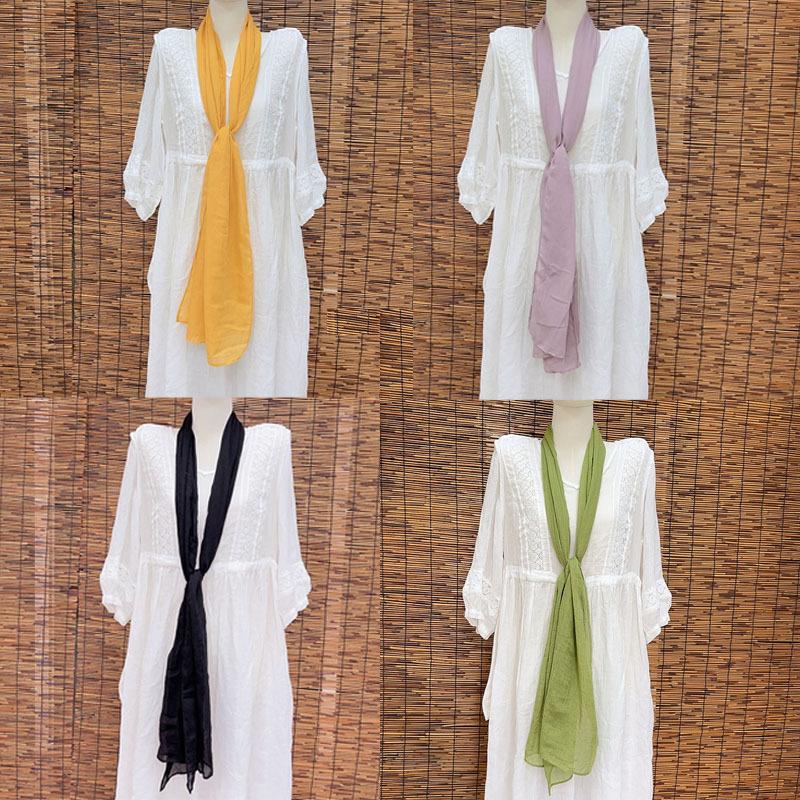 Thin Hollow Solid Color Soft Cotton Scarf Korean Version Thin Narrow Extended Small Silk Scarf Summer Neck Protection