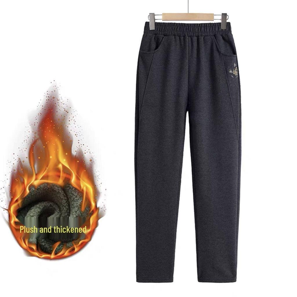 Plus Size Fleece-Lined Warm Pants Suit for Middle-Aged & Elderly Women - Autumn & Winter