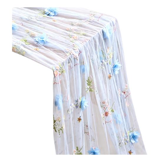 Elegant Birthday Table Decor Lace Embroidery Floral Tablecloth, 3D Flower Tulle Sheer Cover, Seasonal Tablecloth for Party Colorful Cloth Wedding