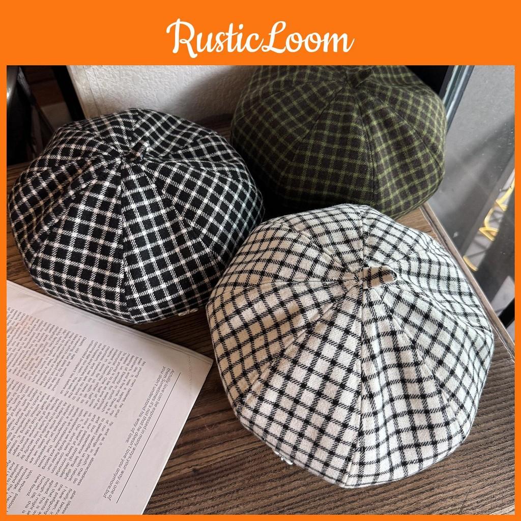 Clashing Color Grid Artistic Vintage Beret Hat Geometric Elements Women Spring