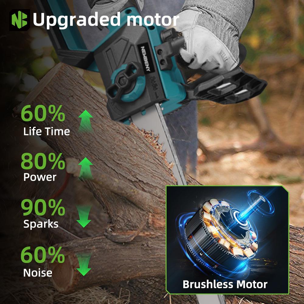 Newbeny Motosega elettrica senza spazzole da 12 pollici con display a LED, sega da giardino per il taglio del legno senza fili, per batteria Makita da 18 V