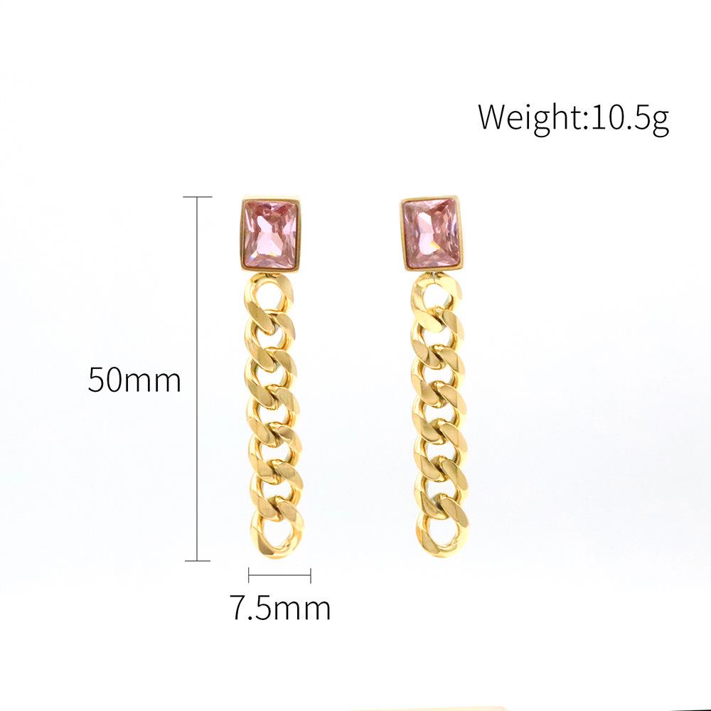 European & American Titanium Steel Tassel Earrings with Square Zircon Studs - High-end Light Luxury