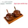 Wooden Salt Cellar Sugar Bowl Pepper Box Salt Seasoning Container Storage Box with Lid and Spoon Wooden Spice Box spice jars