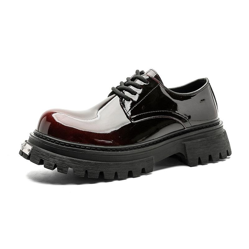 Fashion Men‘S Derby Boots Short Ankle Boots Patent Leather Chunky Sole Anti-Slip Comfortable British Style Luxury Casual Shoes