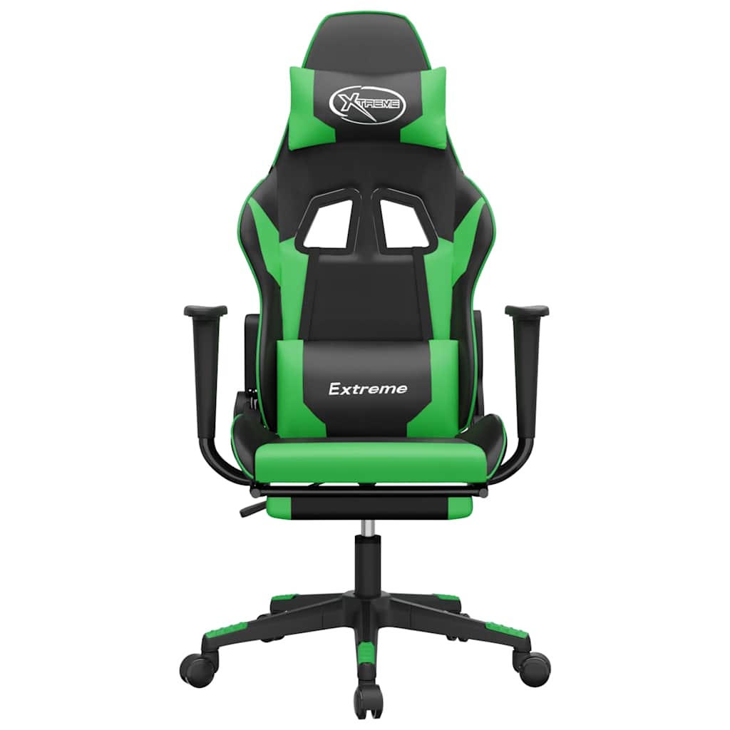 Vidaxl Massage Gaming Chair With Footrest, Black-Green, Eco-Leather