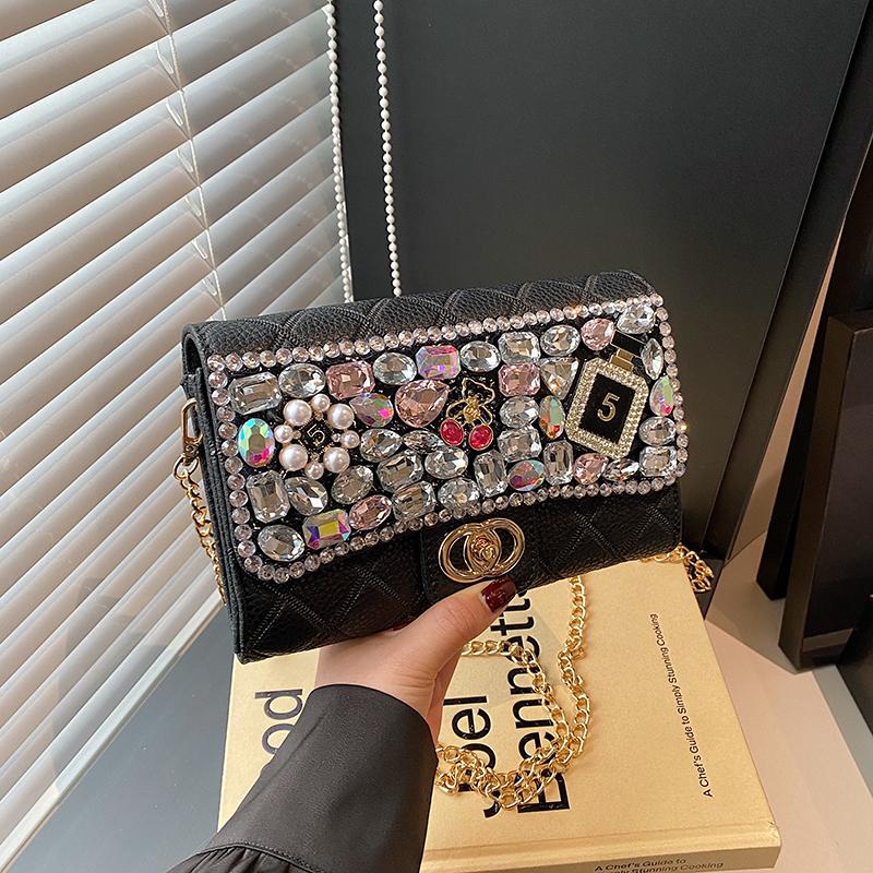 Premium bag women's new versatile small fragrant chain messenger bag fashionable diamond-encrusted clutch bag dinner bag
