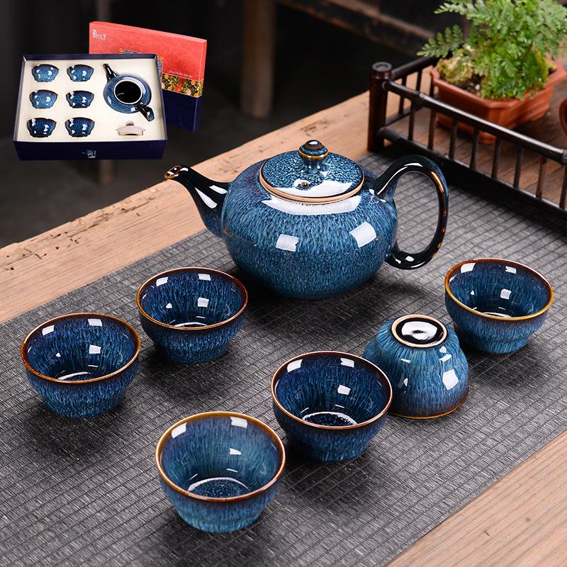Ge Kiln Open Tea Set, Full Set Of Kung Fu Ceramics, Household Dehua Teapot Gift Box, Business Gift.
