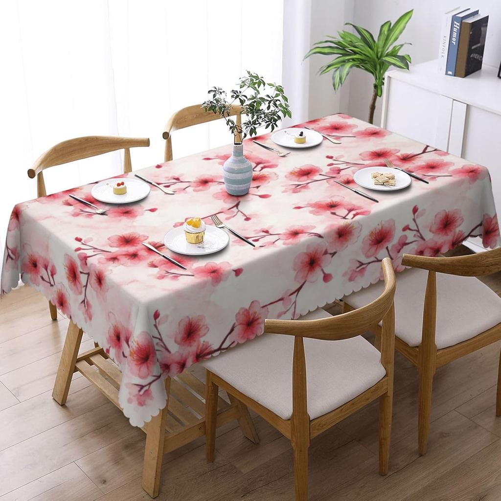 Chinese Style Cherry Blossom Rectangle Tablecloth for Table Decor Reusable Kitchen Dining Tablecloth Wedding Party Decorations