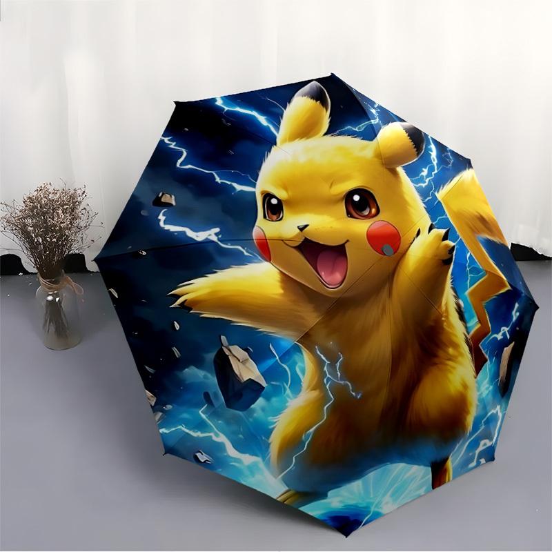 Pikachu Electric Automatic Folding Umbrella, 8 Ribs for All-Season Use, Portable for Travel & Outdoor Activities a0819061